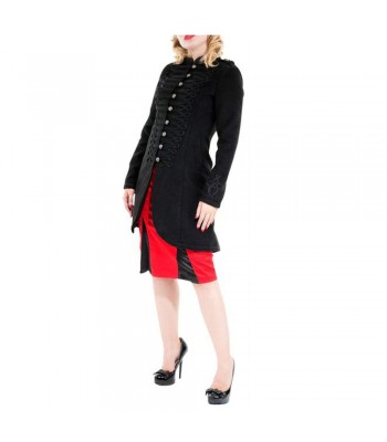 Women Military Style Coat Black Wool Victorian Braided Effect